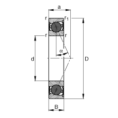 主軸軸承 HCB7213-E-2RSD-T-P4S, 調節，成對或單元安裝，接觸角 α = 25°，陶瓷球，兩側唇密封，非接觸，限制公差